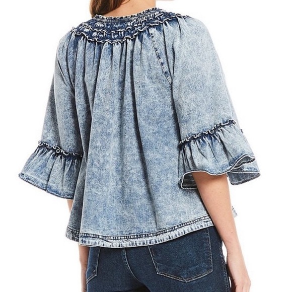 Free People Ainsley Ruffled Sleeve Denim Top - Picture 11 of 12